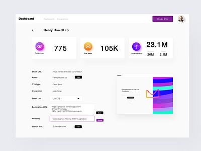 User Dashboard Design - Edit Current CTA admin banner button cards cover cta dashboard letter newsletter redesign statistics tables