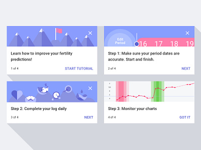 Tutorial Cards for Glow Android android card glow material design period tracker tutorial ui