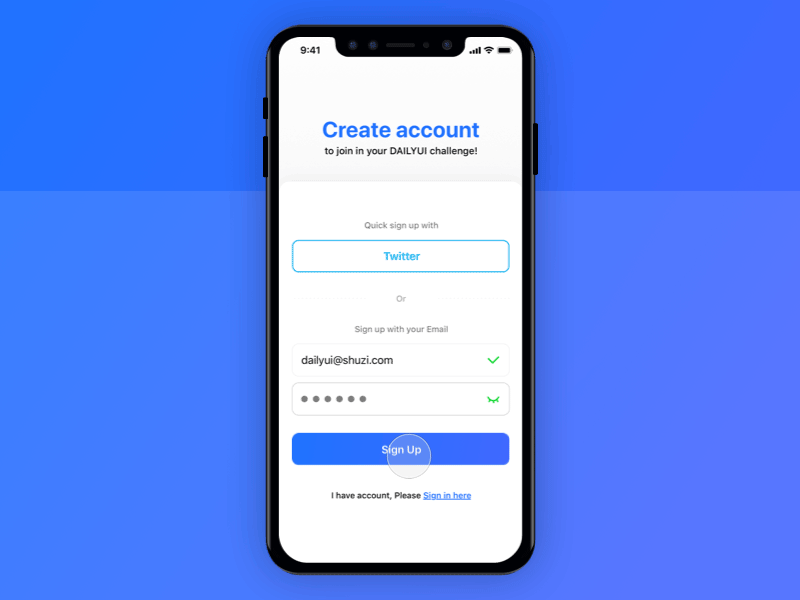 Sign Up - DailyUI 001 animation dailyui iphone signup ui