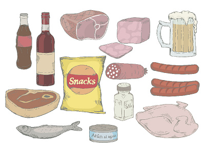 foods design digitalart food hand drawn icons illustration items photoshop wacom