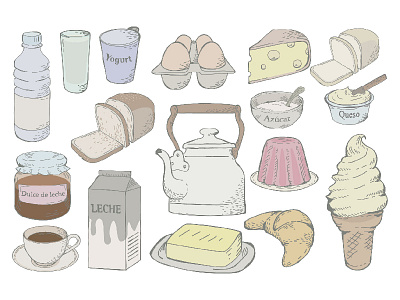 more food bread breakfast coffe design digitalart food hand drawn illustration milk photoshop print wacom