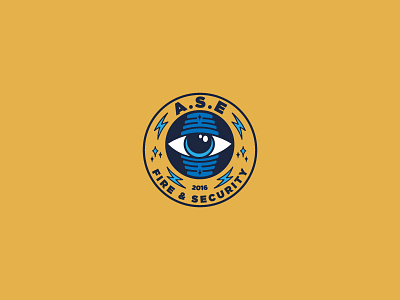 A.S.E Fire & Security blue branding design eye gold illustration logo