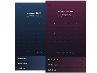 Calendar App app design gradient month ui ux