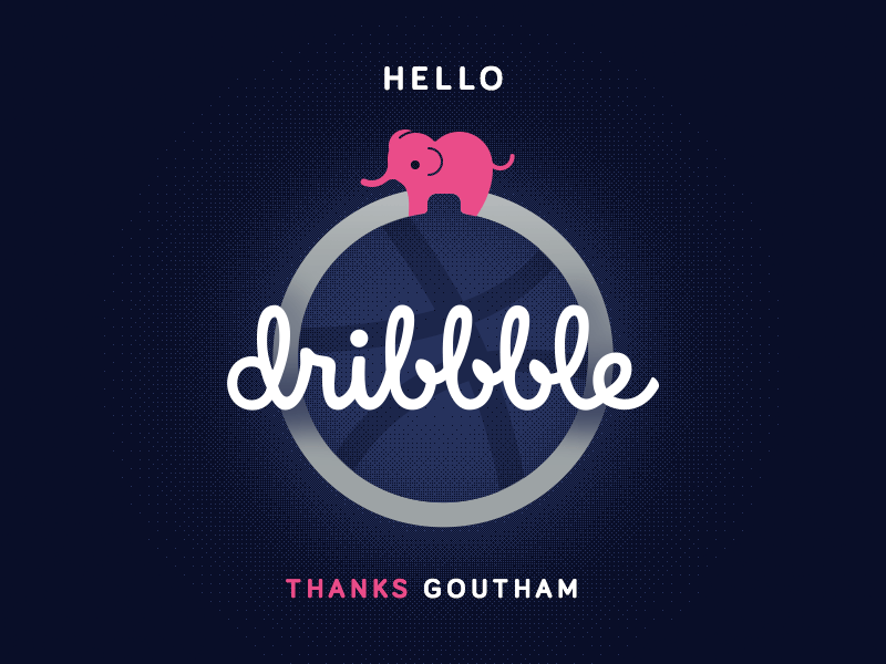 Hello Dribbble! animation ball debut dribbble elephant gif hello