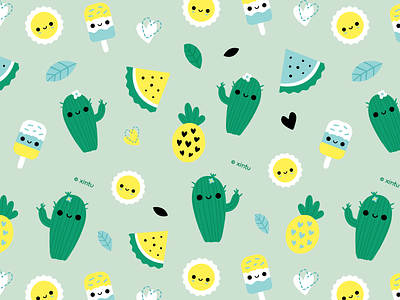 Tropicana Wallpaper cactus ice cream pattern pineapple surface pattern wallpaper