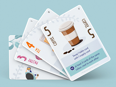 Fika card game card game cards cards design coffee color design fika game illustration pastry tea