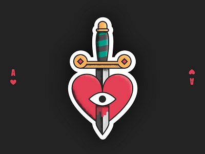 Stabbed through the heart ace branding card heart illustration poker stipple stippling tattoo