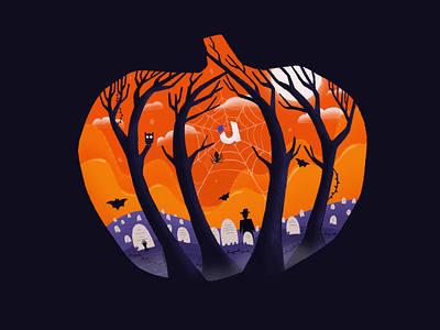Spooky Halloween illustration 🕸 branding cobweb dark dribbbleweeklywarmup halloween horror illustration orange procreate pumpkin spooky