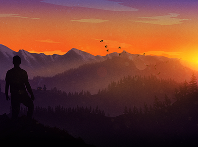 Hiking in the mountains adventure forest illustration mountains photoshop sunset wacom