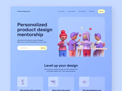 Product Design Mentorship Platform 3d design education home homepage illustration landing landing page learn mentee mentor mentorship people platform portal program sign up tutor ui web