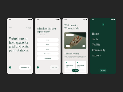 Grief Support App app branding design editorial grief hero home homepage launch logo mental health menu mobile onboarding sad support type typography ui