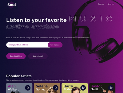 Landing Page for Music app branding design graphic design illustration landing page logo music typography ui ux vector