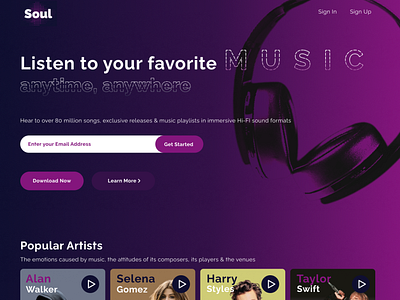 Landing Page for Music