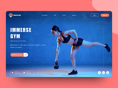 IMMERSE GYM | Landing Page branding cardio figma fitness fitnessgirl gym herosection immerse landingpage ui ux webdesign website workout zumba