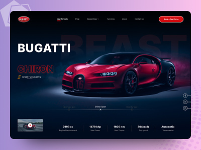 Bugatti Chiron || Landing Page bugatti car contactus figma landingpage luxurycar services sport testdrive ui userexperience userinterface ux webdesign