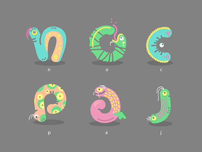 Wormsters color font illustration letter logo worm