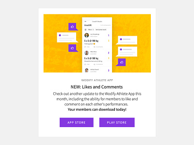 Announcing Likes and Comments design email graphic identity illustration layout minimal newsletter ui visual wodify