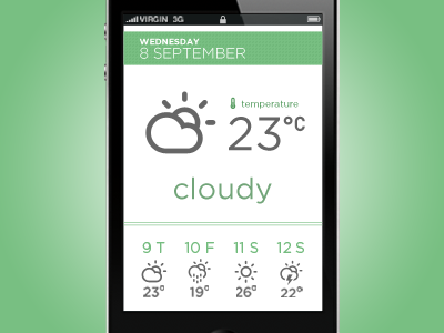iPhone App Design /// Weather 2 alarm app clean climacons green interface ios iphone sunny ui ux weather wheather white
