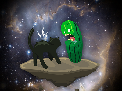 Cat vs Cucumber artwork cartoon cat cucumber funny graphic design illustration vector veggies