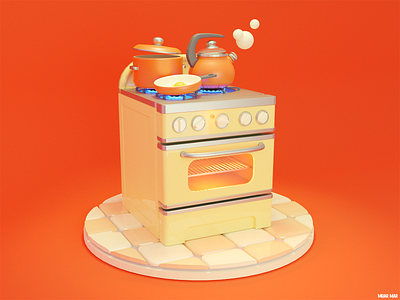 WRATH 😡 3d 3d artist art blender cartoon cook cooking cute eat egg fire illustration kettle kitchen meal model pan pot red stove