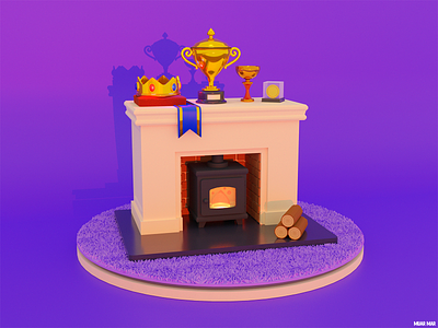 PRIDE 🧐 3d 3d art achievement blender blender3dart cozy crown cup fire fireplace gold home house illustration medal pride purple ribbon stove tape