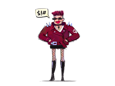 Punk bad bad girl cartoon character character design cool jacket leather lips punk red hair skull