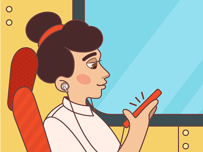 Bus app banner bus celphone girl headphones illustration illustrator line phone vector woman