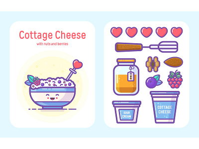 Cottage Cheese art card cute design flat food icon illustration line morning outline vector