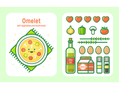 Omelet art card cute design flat food icon illustration line morning outline vector