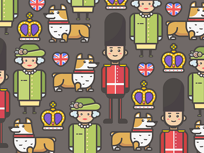 Great Britain pattern app art background character corgi england flat heart illustration line pattern queen