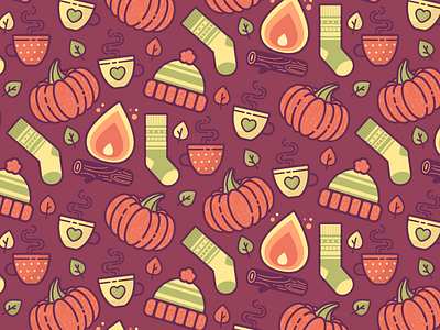 Autumn autumn cup cute fire flat hat illustration line october pattern pumpkin warm