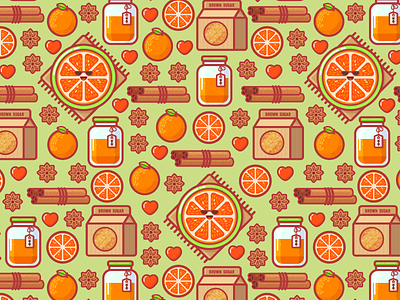 Baked Grapefruit Pattern breakfast face flat fruit heart honey line morning orange pattern smile sweet