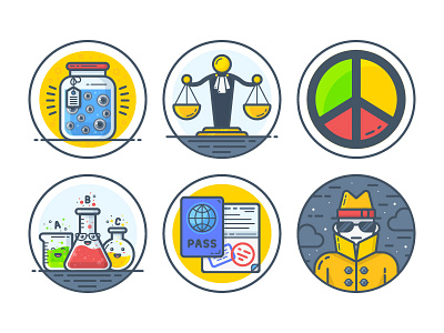 Achievements achievements avatar character eye flat game judge line passport piece science smile