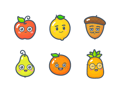 Lingvotree Fruit acorn apple character emoji fruit game lemon line orange pear pineapple smile