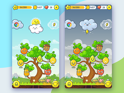 LingvoTree UI cloud cute flat fruit fun game gui line mountain sky smile sun tree ui