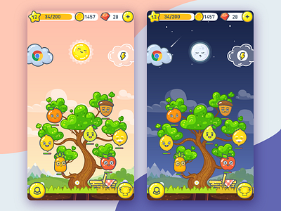 LingvoTree UI cloud flat fruit game gui guide line moonshine mountain nature night star sun sunset tree