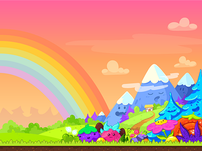 Lingvotree Background background flat flower forest game illustration mountain nature rainbow sky smile vector