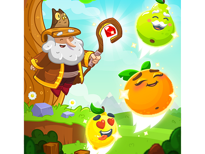 Lingvotree character forest fruit game illustration language lemon orange owls pear vector wizard