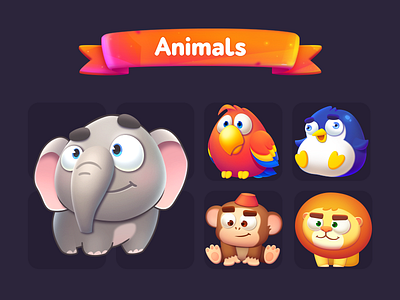 LingoLand Animals app character cute elephant game lion mobile monkey parrot penguin smile tape