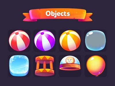 LingoLand Objects app ball balloon bubble game ice language match 3 match3 mobile ribbon tape