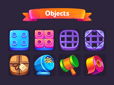 LingoLand Objects app cage constructor game game app gun hammer icon lego match match 3 match3 mobile package parcel ribbon tape