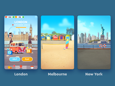 WordsApp Locations app background beach casual city design game illustration location london match3 melbourne mobile new york road statue of liberty tower travel ui van