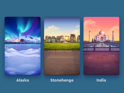 WordsApp Locations 2d 2d art alaska art background casual game cg design game illustration india location match 3 match3 mobile mobile app design snow stonehenge sunset winter is coming