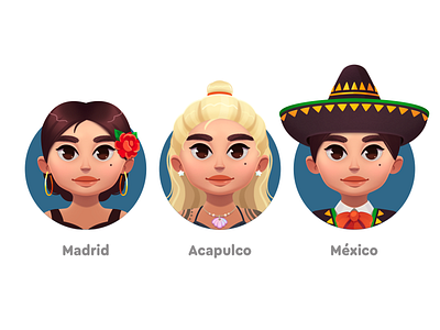 WordsApp Characters app avatar blonde casual character design game girl icon illustration mariachi match3 mexico mobile rose smile spain surfer tango woman