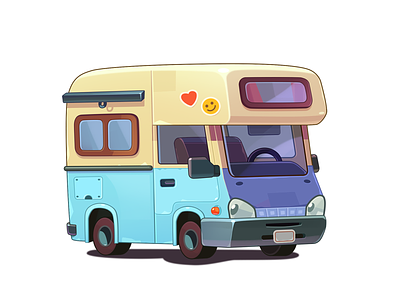 WordsApp Car 2d 2d art art car cartoon cute drive game icon illustraion mobile home motor home photoshop road traveling trip van winnebago
