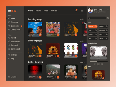 Music website concept app dashbord design music ui uiux ux