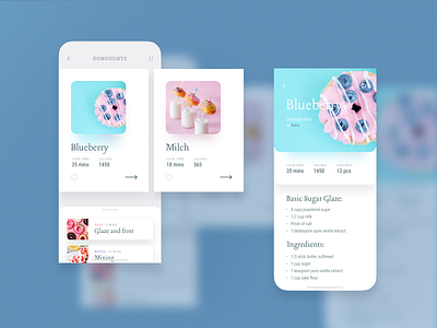 Cooking Recipes. Mobile App Concept blur bright candy card category clean creative donut food ios light minimal mob mobile product recipes round trend typography ui