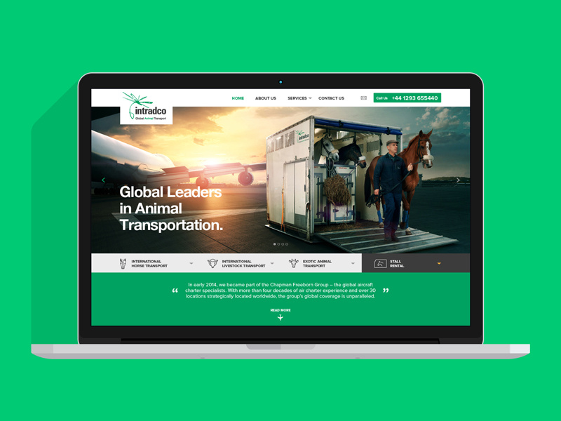 Intradco Global Animal Transport horse animal website design web ui page landing interface homepage clean