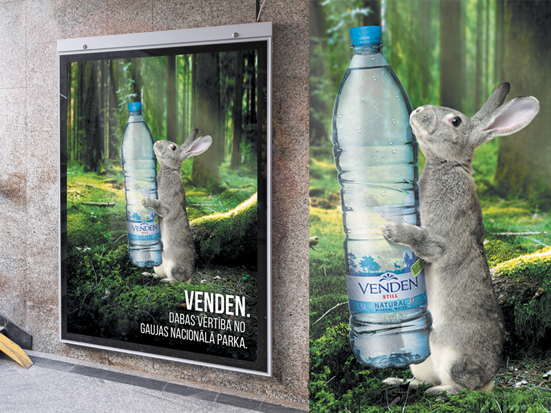 Venden. Natural Mineral Water outdoor billboard natural rabbit poster print advertising campaign forest green mineralwater water