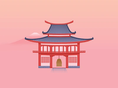 Hanamura ⛩ building hanamura illustration japan japanese orange overwatch pagoda pastel pink playstation shrine